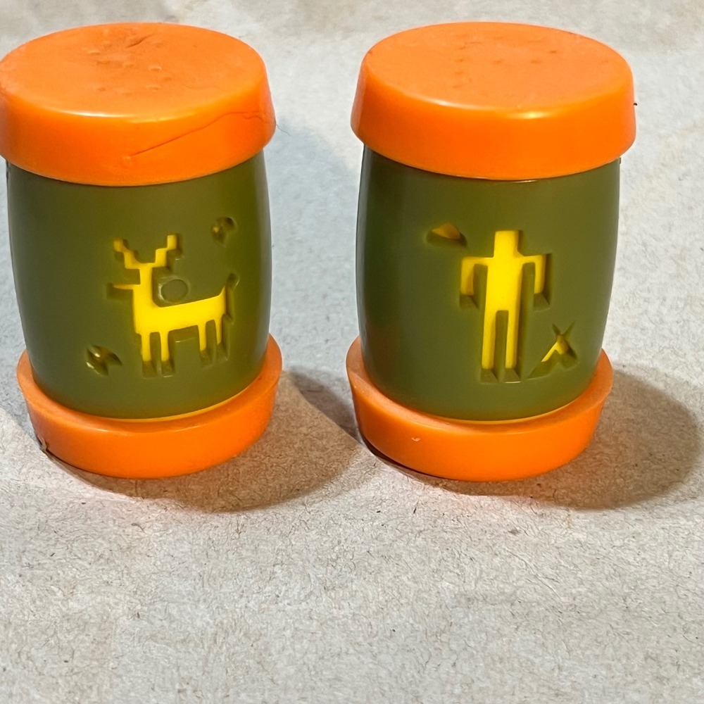 St. Labre Indian School Salt and Pepper Shakers Orange Green Vintage Deer